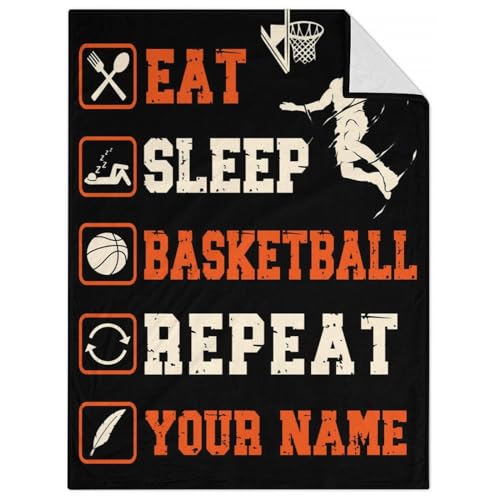 Mercuryelf Custom Basketball Throw Blanket - Soft, Fuzzy & Warm - 60x80 Inches Flannel Blankets for Bed, Couch - Black Sports Funny Throws Gift for Men, Women