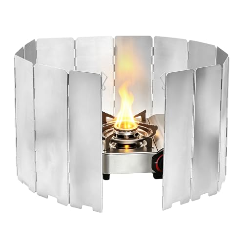 OVBOVA Hornillo de gas cortavientos, 14 placas plegable, 120 x 24 cm, con bolsa de transporte negra, ligera, inoxidable e ideal para exteriores, barbacoa y camping