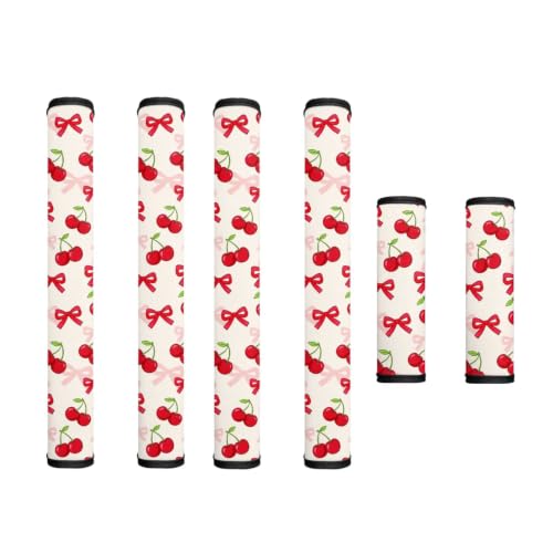Image of Refrigerator Door Handle Covers Set of 6 Kitchen Electrical Appliances Handle Protector Anti-Slip Fridge Microwave Oven Decor Home Accessories, Cherry Bow Print Beige
