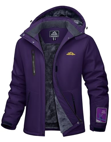 Image of MAGCOMSEN Jackets for Women Fleece Lined Warm Winter Coats Windbreaker Waterproof Rain Ski Snow Jacket with Hood Purple M