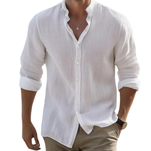 HOTYD Men's Linen Henley Shirts Casual Long Sleeve Button Down Shirts Loose Fit Beach Shirts 2025 Summer Vacation