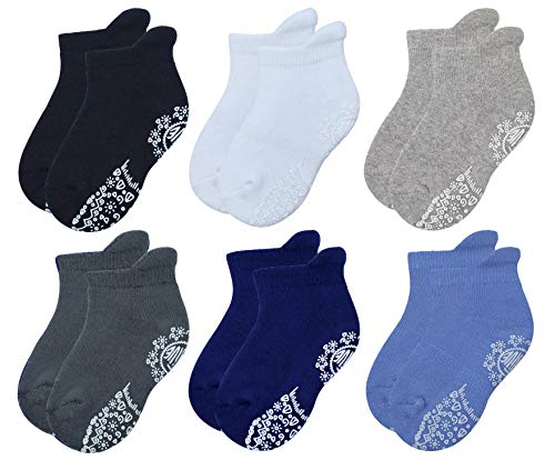 RATIVE Anti Slip Non Skid?Ankle Socks With Grips for Baby Toddler Kids Boys (1-3T Months,6-Pairs/boy)