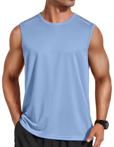 COOFANDY Herren Tank Top Workout Atmungsaktives Sommer Muskelshirts Rundhals Gym Fitness Bodybuilding Muscle Shirt Ärmellose Achselshirt Männer Hellblau L 1