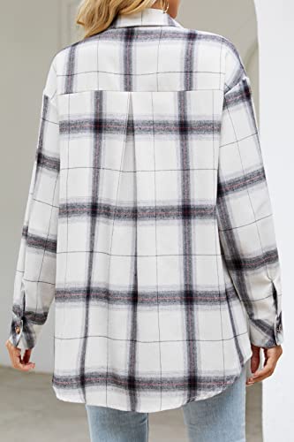 Image of CHYRII Womens Button Down Flannel Shirts Long Sleeve Plaid Shackets Business Casual Blouse Top