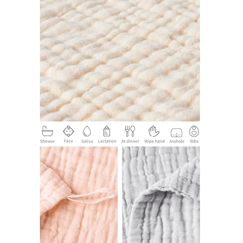 Fonyiunce 5 Stück Baby Musselin Squares, 23x23 cm Babi Waschlappen Neugeborene, Spucktücher, Baby-Handtücher Weiche Neugeborene, zum Füttern Wischen und Waschen- Zufällige Farbe-100% Baumwolle