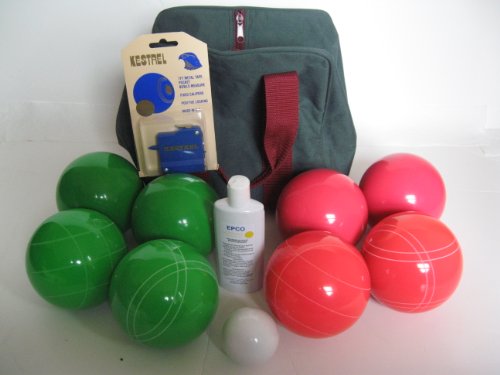 BuyBocceBalls Listing - Premium Quality Basic EPCO Bocce Package - 110mm Green and Light Red Balls, Quality Nylon Bag...