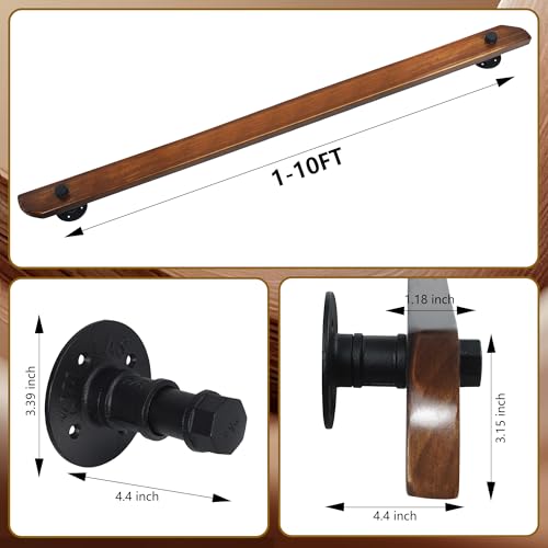 Wood Handrails, Indoor Non-Slip Staircase Handrail,Retro Rustic Wall Mount Railings Handrails, Home Loft Corridor Support Rod,Industrial Pipe Support, Easy to Install (Dark Wood, 4FT) by KEPMOGOH - Used condition - Image 3