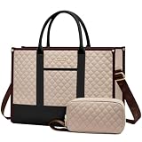 LOVEVOOK Laptop Bags for Women, 15.6 inch Waterproof Work Tote Bag with Clutch, Professional Teacher Computer Purse Lightweight Shoulder Bag Travel, Apricot Chocolate Black