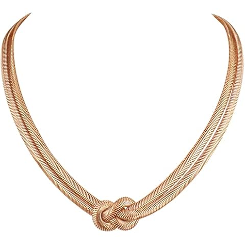 Riuziyi Snake Chain Choker Necklace Double Layer Snake Bone Chain Link Knotted Style Chain Collar Necklace Jewelry for Women 5MM (W) 15" (L) (Gold) Cover