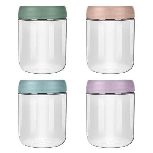 Aolso Recipiente de Vidrio para Comida, 4PCS Tarros de Cristal con Tapa, Frascos Mason Reutilizables con Tornillo de Sellado, Vasos Tarros Mason para Yogur, Ensaladas, Mermelada, Muesli(480ML)