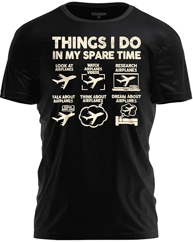 TeeUnion Funny Aviation Shirt – Things I Do in My Spare Time T-Shirt Airplane Humor Tee Pilot Gift Black