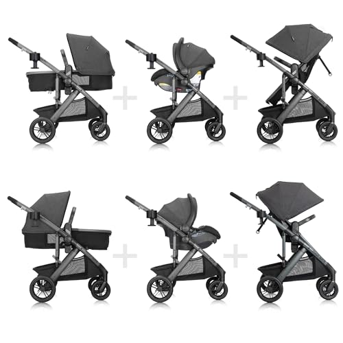 Image of Evenflo Pivot Suite Modular Travel System with LiteMax Infant Car Seat, Devon Gray