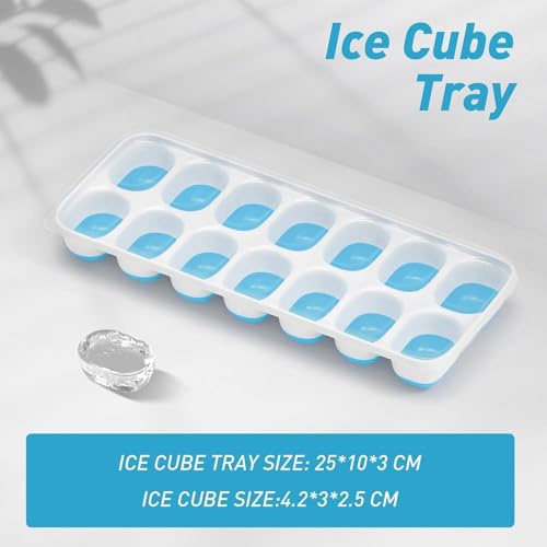 Image of ChefAide Ice Cube Tray with Lid, 4 Packs 56 Cubes Durable Stackable Ice Cube Trays for Freezer with Removable Lids, Easy-Release Plastic & Silicone Ice Tray for Cocktail, Coffee