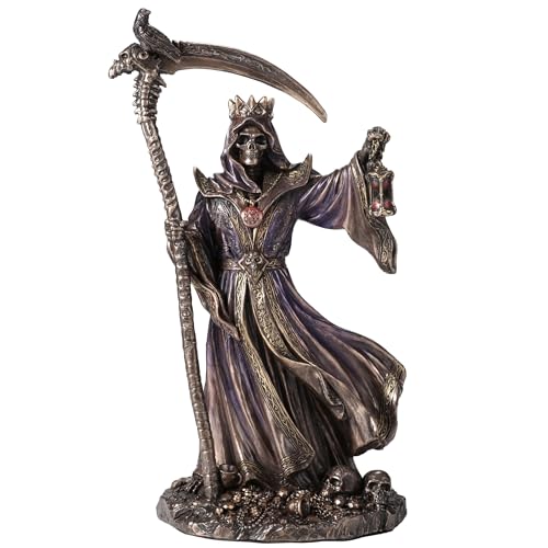 Veronese Design 8 1/2 Inches Crowned Reaper Skeleton Holding Scythe and Hourglass Cold Cast Resin Bronze Finish Sculpture