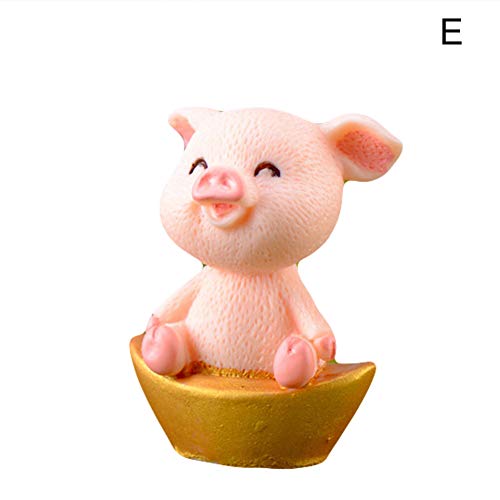 Whiie891203 Miniature Fairy Garden Cute Resin Money Lucky Pig Figurine Statue DIY Miniature Garden Table Ornament - E