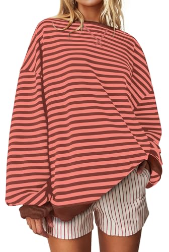 UEU Women Oversized Color Block Sweatshirts Long Sleeve Striped Sweatshirt