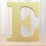 DEEZOMO 4 Inch 3D Golden Wooden Letters, Unfinished Wooden Alphabet Letters for Wall Decor Decorative - Wood Crafts Standing Letters Slices Sign Board Decoration for Party Decor DIY Craft（Letter E）