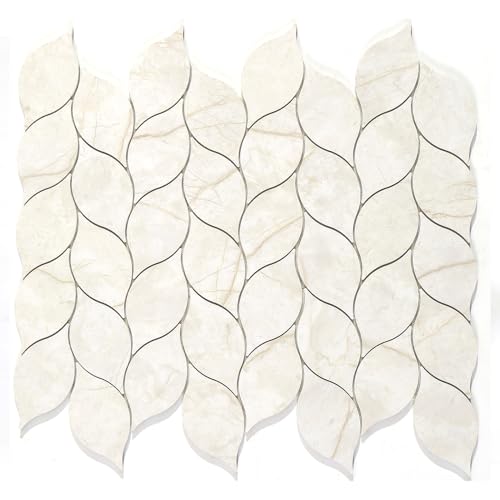 Tilingview 10-Sheet Peel and Stick Backsplash Tile for Kitchen, Self-Adhesive Mosaic Glossy Leaf Stick on Wall Tile with Gaps (Beige Yellow)