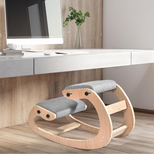 Kneeling Chair Ergonomic Posture Chair, Wood Adjustable Rocking Knee with Soft Padding, Natural Relief for Neck or Back Pain for Home Office, Max Load 300 lb