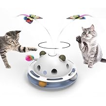 PAWSPIK Feather Frenzy 4-in-1 Interactive Cat Toy Butterfly, Feather, Catnip Ball & Track Ball Play Motion Activated, USB or Battery Powered White