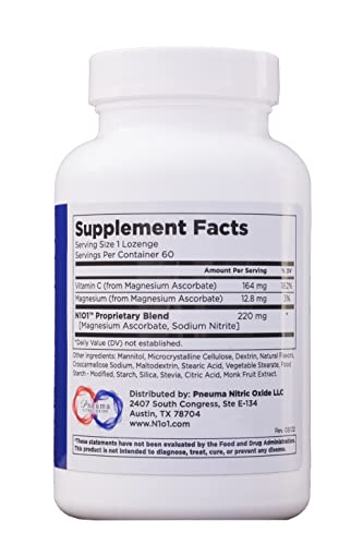 N1O1 Nitric Oxide Releasing Lozenges | Daily Health And Circulation Support | Dietary Supplement For Heart Health | May Support Blood Pressure, Blood Flow & Oxygenation In The Blood | 60 Count #TOP1