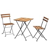 AQUILLA 3 Pieces Folding Patio Bistro Set with Teak Wooden Top, Anti-Rust Steel Frame, Outdoor...