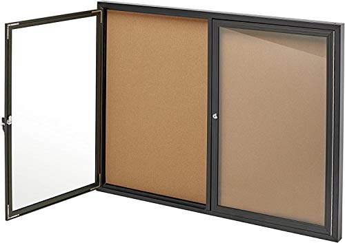 Adir Enclosed Bulletin Board - Double Door Locking Cork Board Display Board for Home, School, Office and More. 48'x36' (Black/Cork)