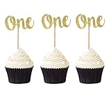 Pack of 24 One Cupcake Toppers Gold Glitter First Birthday Cake Picks Anniversary Party Decors