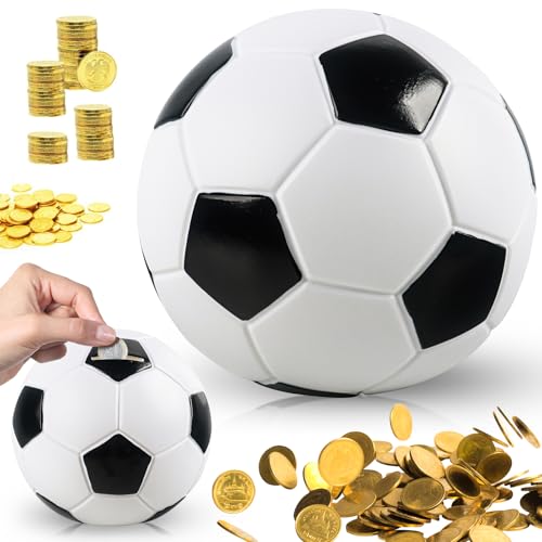JWTRSVTY Tirelire Football, Tirelire En Forme De Football, Tirelire Foot-Ball Enfant Créative, Football Tirelire Matériau Emaillé, Football Piggy Bank pour Garçons Filles Cadeaux Anniversaire,15*14 CM