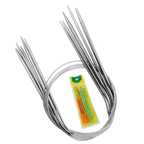 Image of KnitPal 24-Inch Circular Knitting Needles Set of 5 | Stainless Steel with Flexible Cords | US Sizes 4-8 (3.25-5mm) | Strong, Smooth, Ergonomic Design