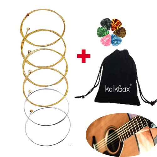 Yingren 6 Pcs Steel Acoustic Guitar Strings Set For Learner-Guitar Strings For Acoustic/Electric Guitar|Ukulele+ 6 Pcs Guitar Picks+Guitar Picks Bag, Yellow #TOP4