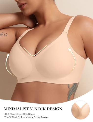 COMFELIE Women Wirefree Bra for Women Full Coverage No Underwire Everyday Bras Comfortable Wireless Padded Bralette Skin 2XL — view 5