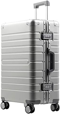Kroeus Matte Finish Luggage Suitcase Aluminum Magnesium Alloy TSA Lock Large Capacity 8 Wheels 24 Inch Silver