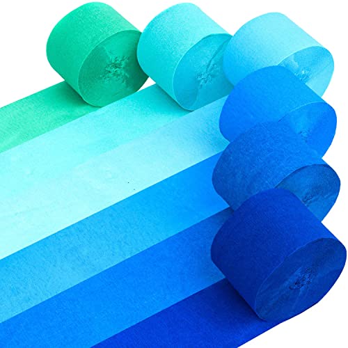 Captain Dcor 6 Blue Streamers 492ft Pack of Blue Crepe Paper Roll Streamer Party Decorations Bachelorette Party Decorations (1.8 inch x 82 ft/Roll)