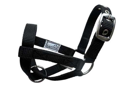 Equitem Livestock Goat Halter. Small, Medium, Large â€“ Safe & Adjustable for Milking, Training, and Travel. (Black, Medium (30\"â€“33\"))