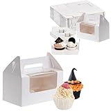16 Packs Cupcake Boxes, Multifunction Inserts Cake Box with Clear Window and Handle, Cake Holders Bakery Carrier Boxes, Rectangle and Displaying for Muffins, Cupcakes & Cookies(White, 2 hole) - Image 1