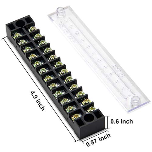 Image of 15pcs (5 Sets) Terminal Block - 5pcs 12 Positions 600V 15A Dual Row Screw Terminal Strip with Cover + 10pcs 400V 15A 12 Positions Pre-Insulated Terminal Barrier Jumper Strips Black & Red by MILAPEAK