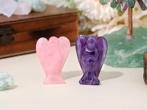 GUJOXILA Amethyst Crystal Angel Healing Crystals Guardian Gift for Women Ornament Reiki Grief Pocket Cute Small Purple 1.5" - Image 5