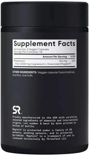 Miniatura 3 de Suplemento L-treonato de magnesio 2000 mg con 144 mg de magnesio elemental, fórmula de apoyo cerebral, vegano y sin gluten, 135 cápsulas vegetales