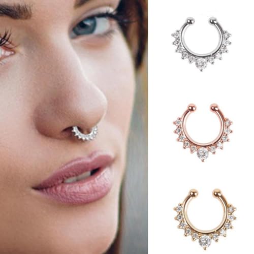 Image of RUVEE Nose & Ear Clip Titanium Plated Pin Non Pierced Just Press for Women & Girls Septum Ring