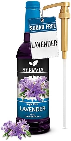 Syruvia Sugar Free Coffee Syrup, Lavender Flavored Syrup for Drinks, Lattes, and Desserts – 25.4 fl oz - with Pump