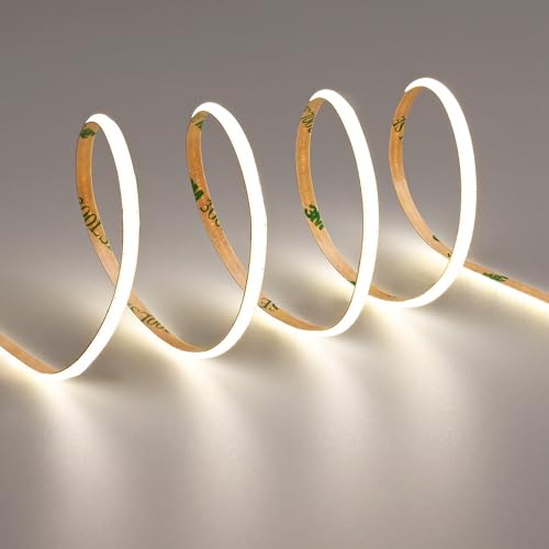 TOPAI Ultradunne COB-ledstrip, 4 mm, 12 V, 5 meter, natuurlijk wit, 4000 K, 400 leds/m, CRI90, dimbaar, zelfklevend, flexibel, op maat te snijden, voor thuis, slaapkamer, keuken (alleen ledstrips)