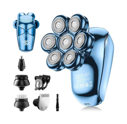 SHPAVVER Head Shavers for Bald Men: 5-in-1 Electric Razor - Waterproof Shaving Grooming Kit for Balder - Turbo Speed & Precision Blades (Ink Blue)