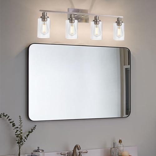 MELUCEE Bathroom Light Fixtures Brushed Nickel 4 Heads Modern Vanity Lights Wall Sconce with Clear Glass Shade for Hallway Kitchen Bedroom Living Room (Patent No.: US D963914 S) - Thumbnail 3