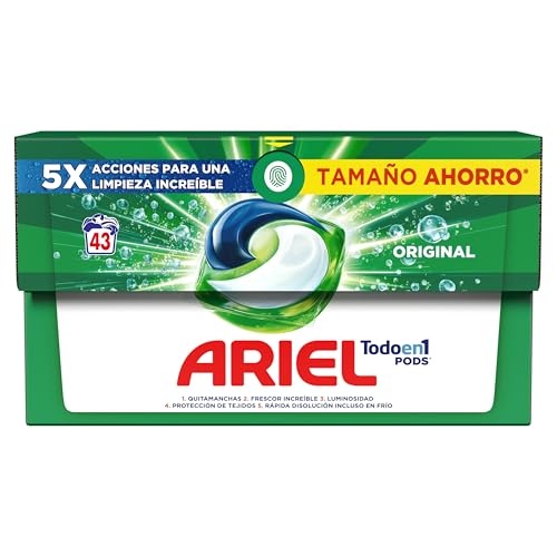 Ariel Todo En Uno PODS, Detergente Líquido Para Lavadora 43 Cápsulas Original Lavados, 5 Acciones Para Una Limpieza Increíble