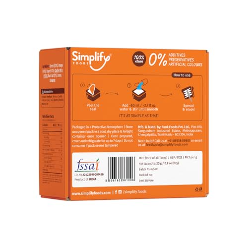 Image of Simplify Orange & Carrot Dry Spread - 20gm (Pack of 1) - Kid Friendly | Makes 100gm for 5 Sandwich | Tasty & Easy Dip Mix with 100% Natural Ingredients