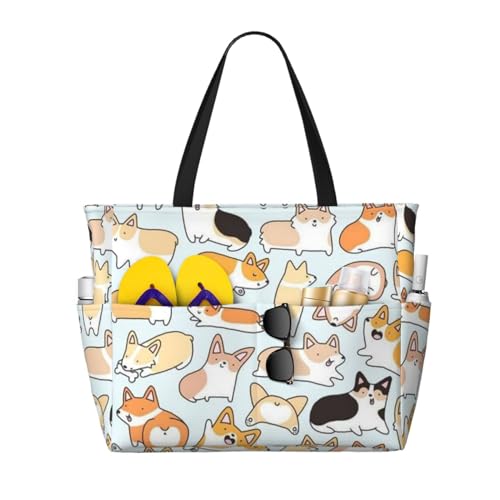 Sac de plage Corgi unique, grand sac fourre-tout femme original