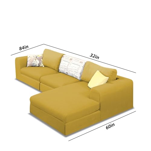 Image of Koza RHS 4 Seater L Shape Sofa Set for Living Room (Yellow Fabric) Premium Fabric Sofa