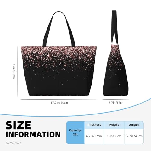 Rose Gold Glitter1 Print Beach Pool Bags Tote For Women Ladies Large Gym Tote Carry On Bag For Weekender Travel Waterproof4