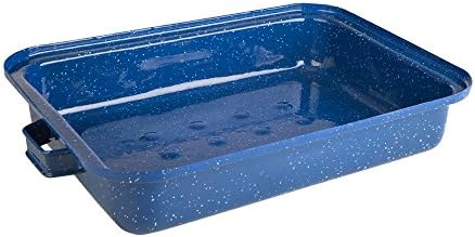 blue speckled enamel roasting pan